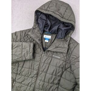 Columbia Womens Puffer Jacket 1X Olive Green Quilted Hooded Lightweight Coat